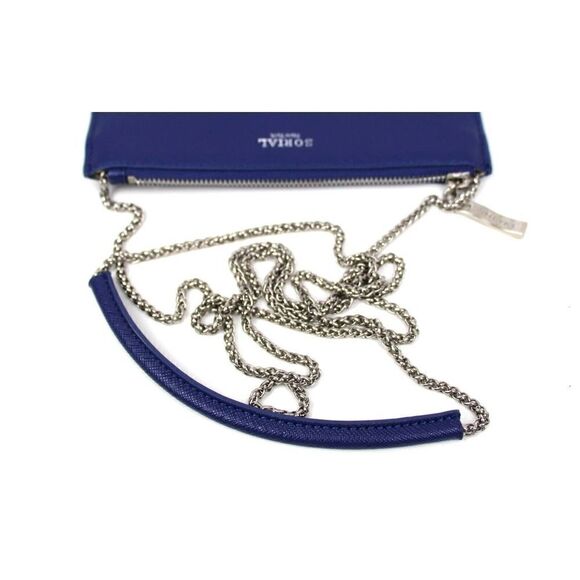 SORIAL BLUE GENUINE LEATHER CHAIN STRAP X-BODY CLUTCH SHOULDER BAG HANDBAG PURSE - Picture 5 of 9